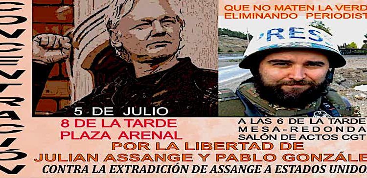 5 de julio por la libertad de Julian Assange y Pablo Gonzalez. Mesa redonda y concentración en Jerez de la Fra.