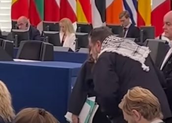 Al eurodiputado por IU, Manu Pineda, le prohibieron hablar con el pañuelo palestino (Video)
