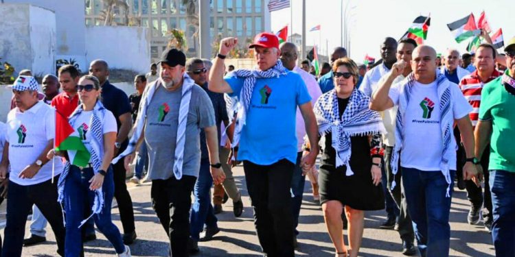 CUBA. El presidente y el primer ministro encabezaron en La Habana manifestación en solidaridad con Palestina