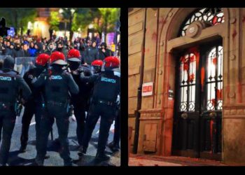 GKS frente a la sede del PSOE en Donostia para señalar su complicidad en el genocidio a Palestina