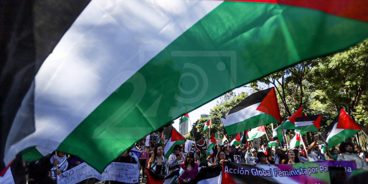 Banderas palestinas en las manifestaciones feministas