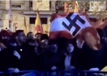 (Video) Una bandera nazi aparece durante unos segundos entre los manifestantes