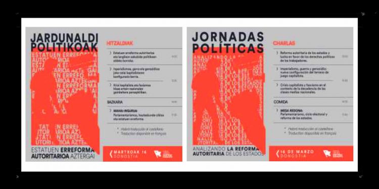 Organizadas por EHKS, interesantes Jornadas Políticas el próximo 16 de marzo en Donostia