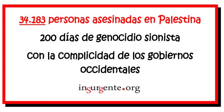 PALESTINA. Escalofriantes datos tras 200 días de genocidio sionista