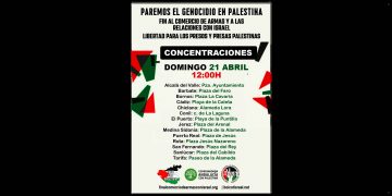 21 de abril: Concentraciones en 14 ciudades de Andalucía contra el genocidio en Palestina