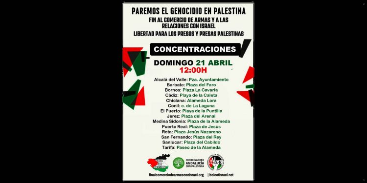 21 de abril: Concentraciones en 14 ciudades de Andalucía contra el genocidio en Palestina