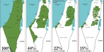 Observe el mapa de Palestina en 1967 (el que reconoce el gobierno de Sánchez)