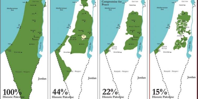 Observe el mapa de Palestina en 1967 (el que reconoce el gobierno de Sánchez)