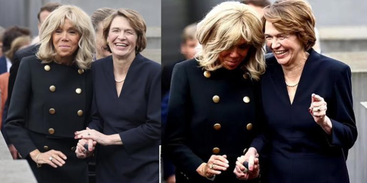 Las llamadas «primeras damas» de Francia y Alemania a las risas ante el monumento al holocausto