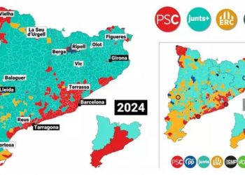 Catalunya, un mapa significativo: En celeste las zonas que gana Puigdemont, en «rojo» las del PSOE