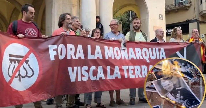 El Borbón fue a Figueres con alfombra servil del PSC-PSOE, pero en la calle hubo protesta con quema de retrato