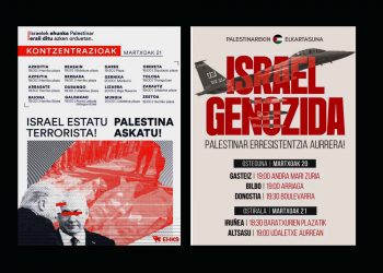 EHKS y Palestinarekin Elkartasuna convocan movilizaciones contra el Estado sionista