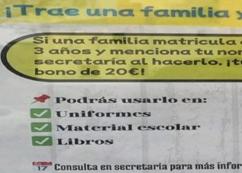 Campaña de una escuela concertada: «Trae una familia y gana un bono»
