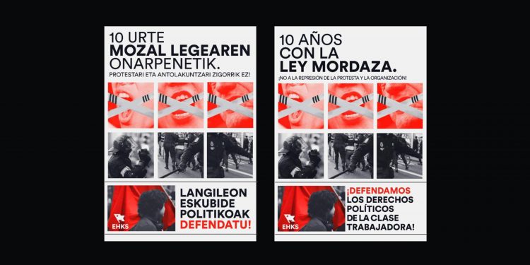 A diez años de la Ley Mordaza, EHKS llama a unir fuerzas por los derechos políticos de la clase trabajadora