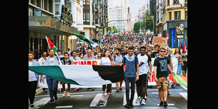 También en Bilbo, miles de personas mostraron su apoyo a la Resistencia palestina y pidieron la destrucción de Israel