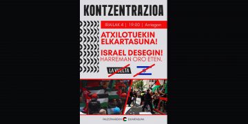 4 de septiembre, Bilbo: Palestinarekin Elkartasuna convoca concentración en solidaridad con los detenidos ayer