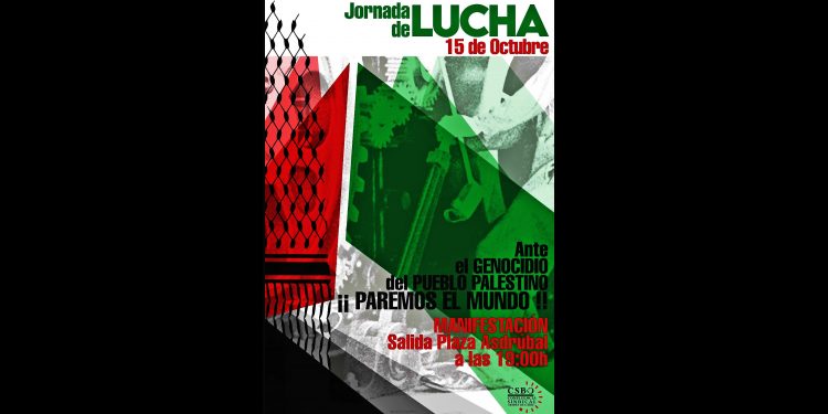 Cádiz, 15 de octubre: La CSBC convoca jornada de lucha sindical por Palestina