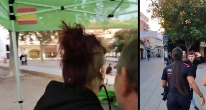 Observen a la policía defendiendo un chiringuito de Vox en Barcelona