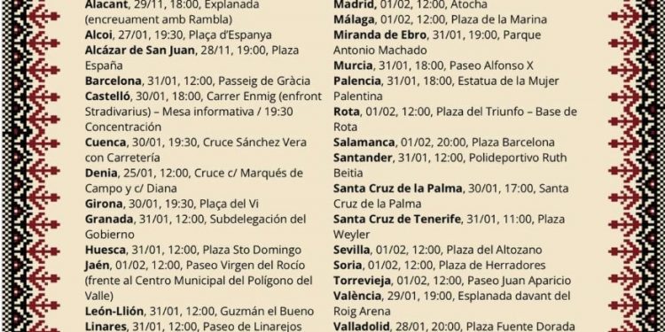 Lugar y hora de las convocatorias para exigir el embargo de armas al sionismo