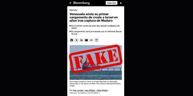 Bloomberg vuelve a mentir, en esta ocasión sobre un supuesto envío de petróleo de Venezuela a Israel