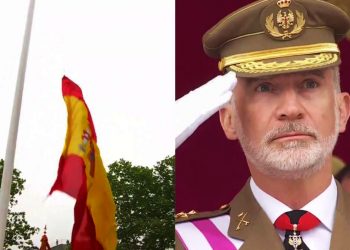 He aquí dos ejemplos: La bandera española destinada a estar en el suelo más que en el aire