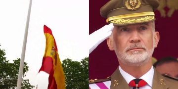 He aquí dos ejemplos: La bandera española destinada a estar en el suelo más que en el aire