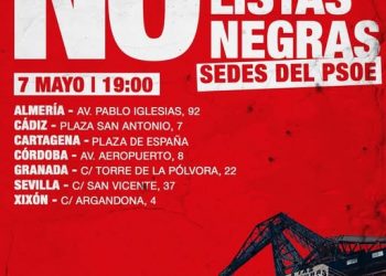 Sigue la lucha desde la grúa de Manuel y Jesús; se convoca ante las sedes del PSOE contra las listas negras