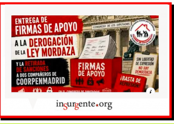 Los pensionistas entregan 130 firmas en el congreso exigiendo la derogación de la ley mordaza y la retirada de las sanciones a 2 de ellos.