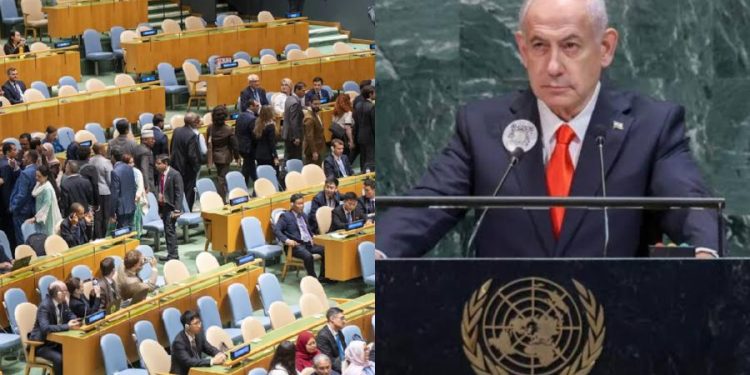 ONU. El criminal Netanyahu se quedó hablando solo para unos pocos cómplices